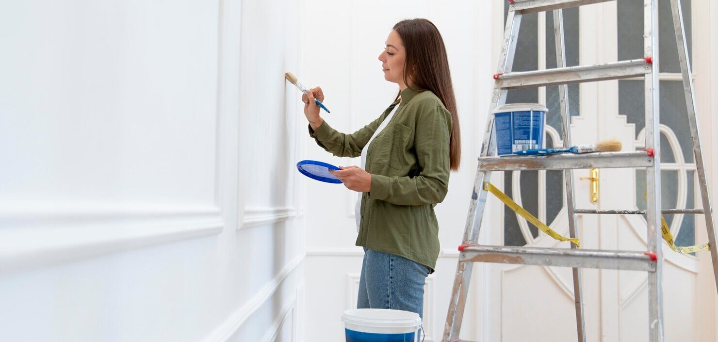 woman painting wall home